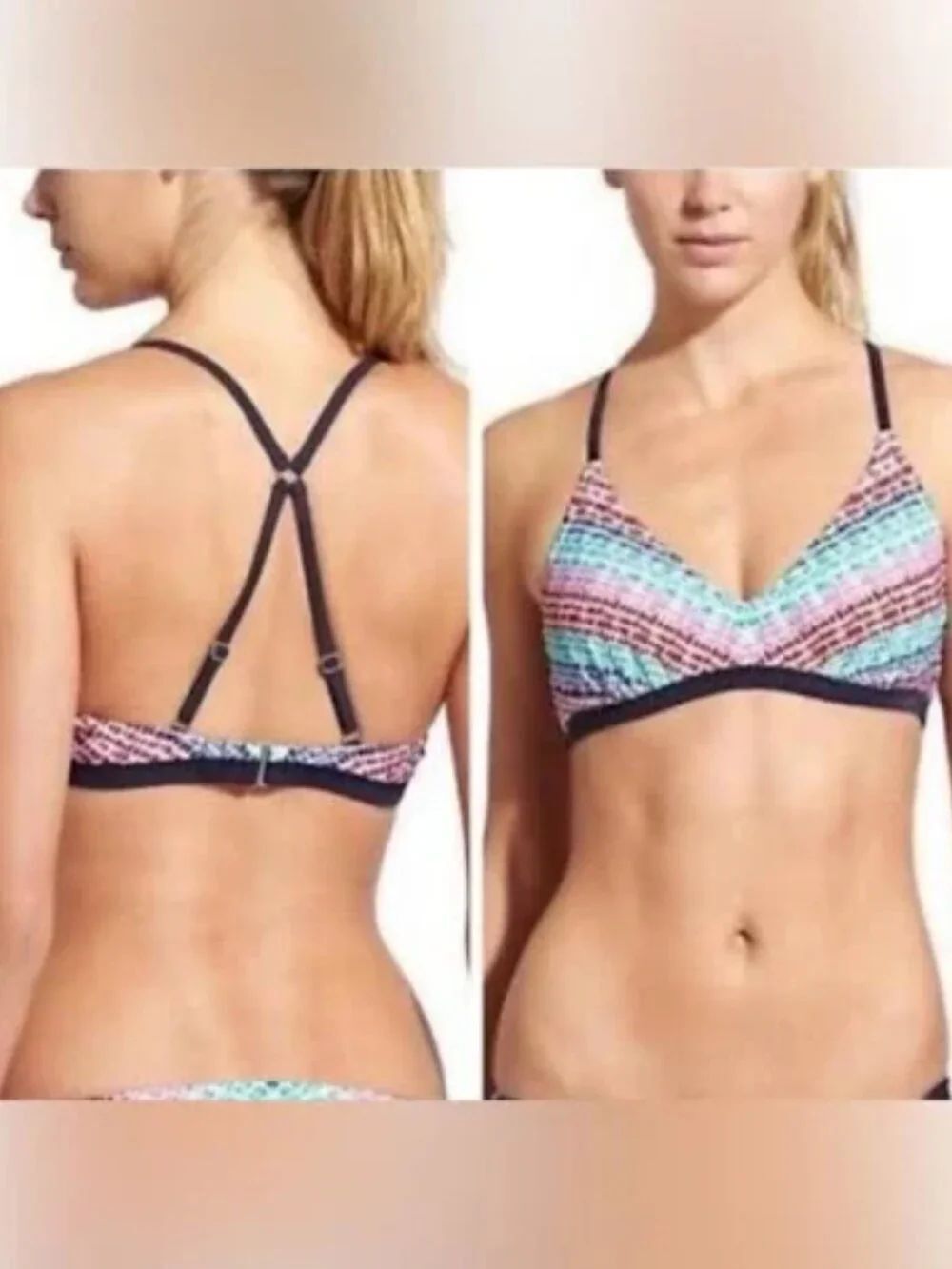 NWT Athleta Moxie Cross Back Bikini Top Red, Blue, Green and White 38B/C